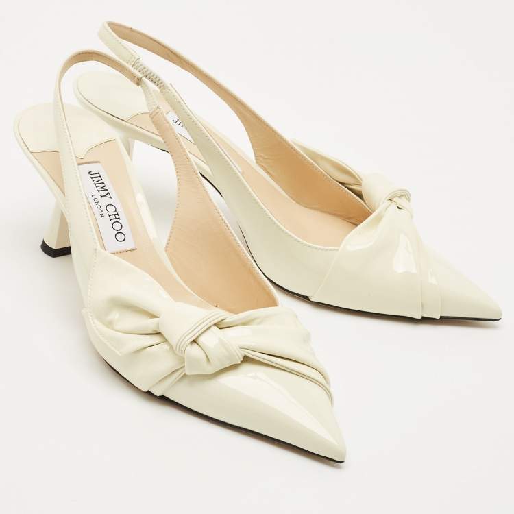 مملوكة مسبقًا Jimmy Choo Cream knotted Patent Elinor 65 Slingback Pumps Size 40