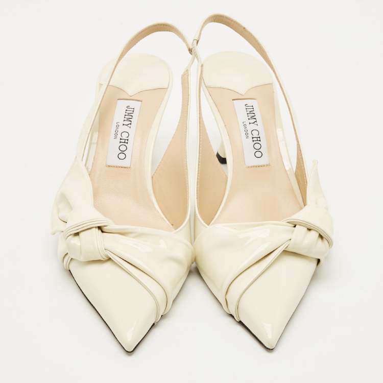 مملوكة مسبقًا Jimmy Choo Cream knotted Patent Elinor 65 Slingback Pumps Size 40