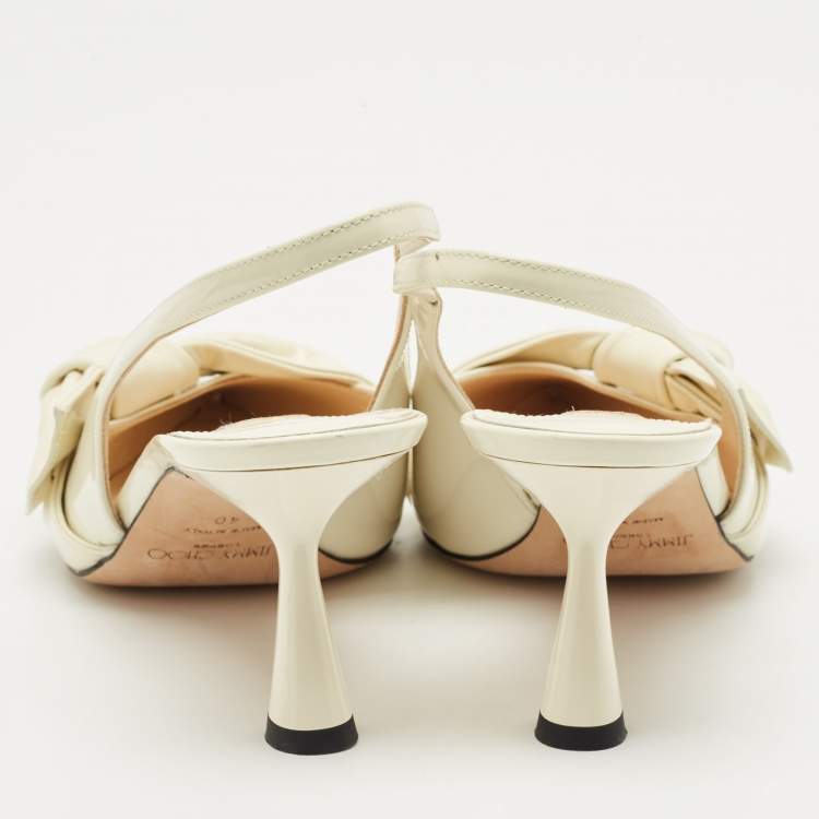 مملوكة مسبقًا Jimmy Choo Cream knotted Patent Elinor 65 Slingback Pumps Size 40