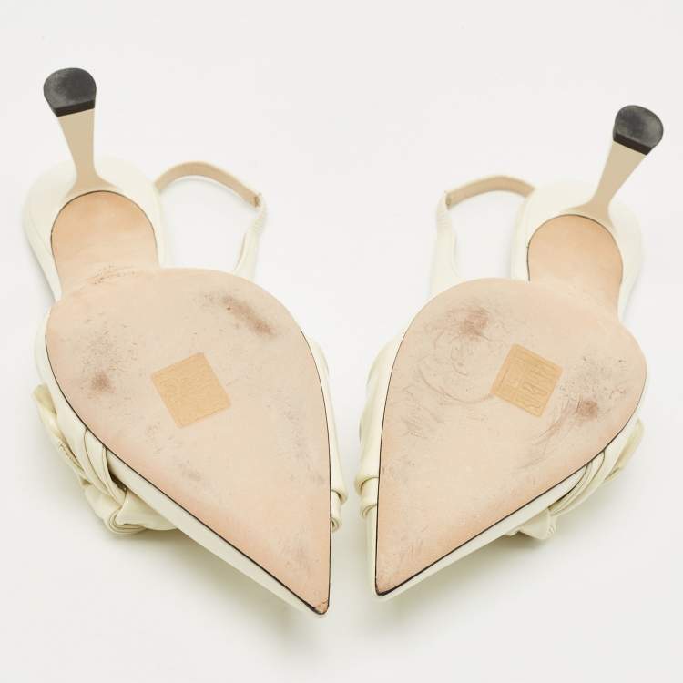 مملوكة مسبقًا Jimmy Choo Cream knotted Patent Elinor 65 Slingback Pumps Size 40