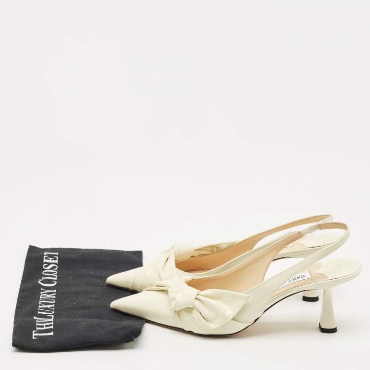 مملوكة مسبقًا Jimmy Choo Cream knotted Patent Elinor 65 Slingback Pumps Size 40