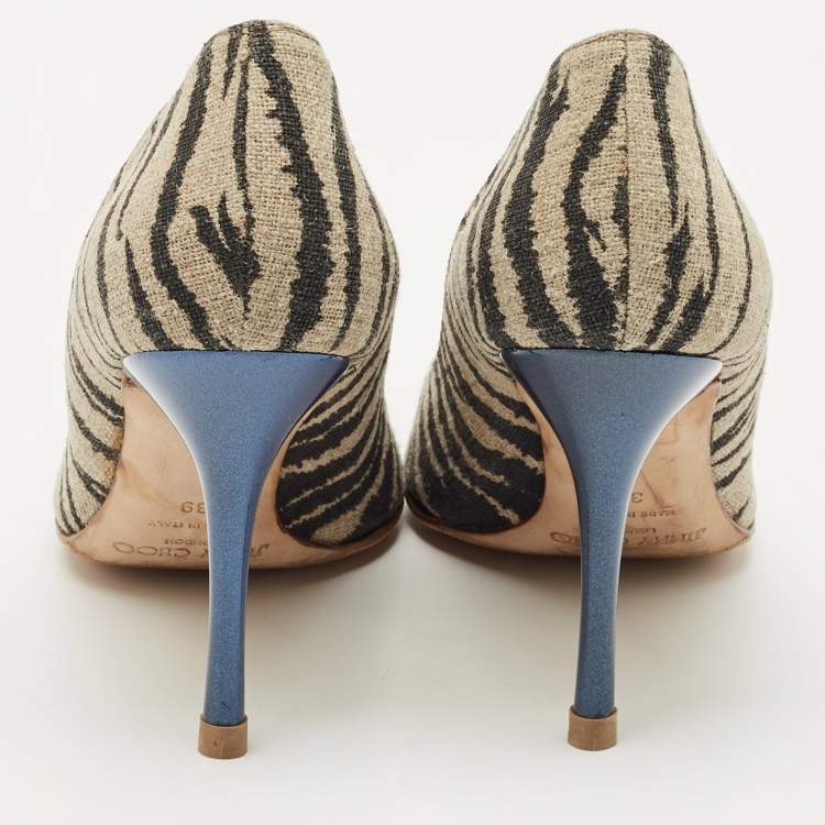Pre Owned Jimmy Choo Black/Beige Zebra Print Fabric Colorado Pumps Size 39