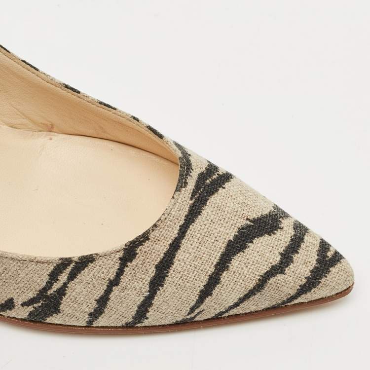 Pre Owned Jimmy Choo Black/Beige Zebra Print Fabric Colorado Pumps Size 39