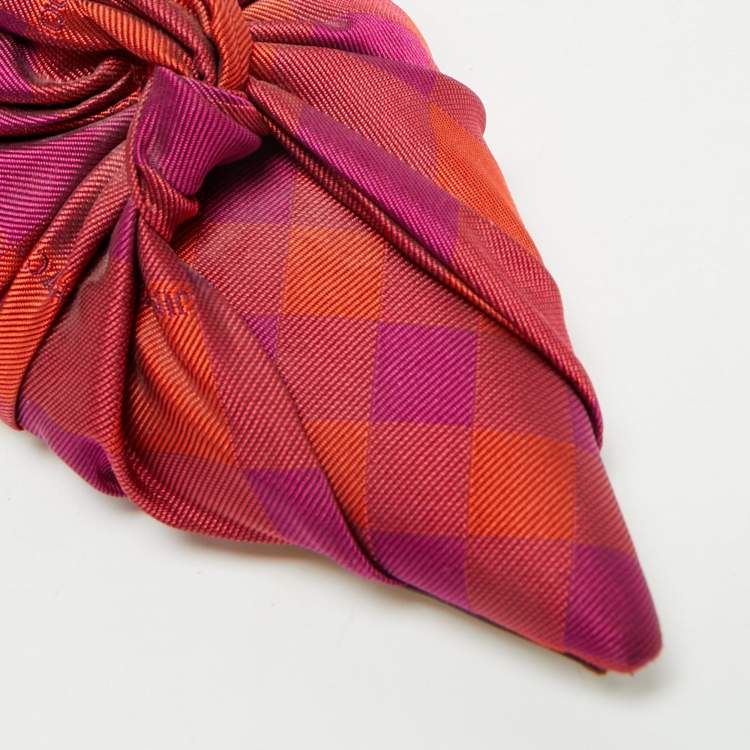 Pre Owned Jimmy Choo Pink/Orange Plaid Fabric Knot Pointed Toe Slingback Pumps Size 40
