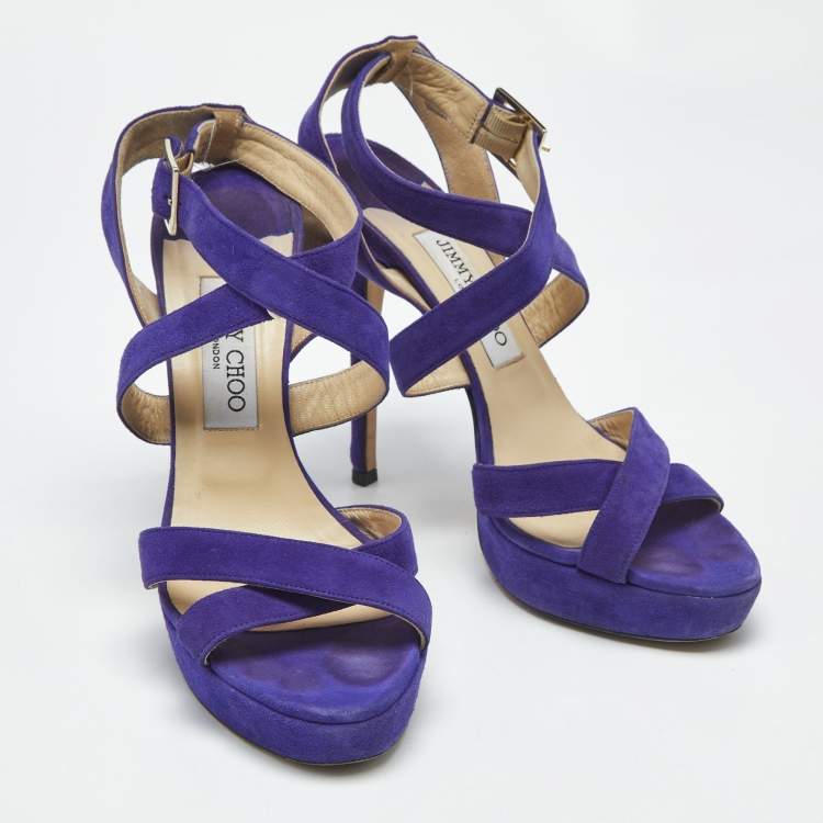 Pre Owned Jimmy Choo Purple Suede Maitai Platform Sandals Size 38.5