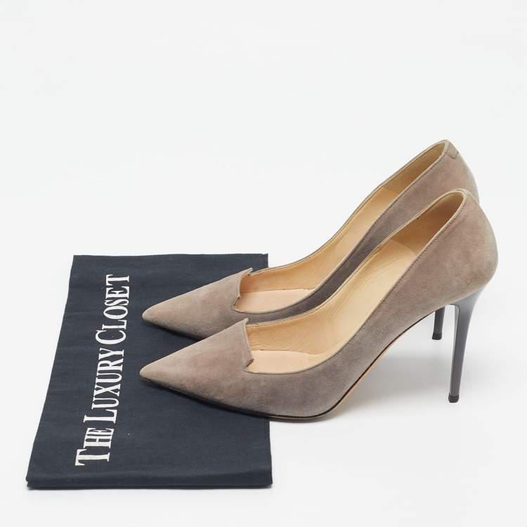 Pre Owned Jimmy Choo Beige Suede Pointed Toe Loafer Pumps Size 38