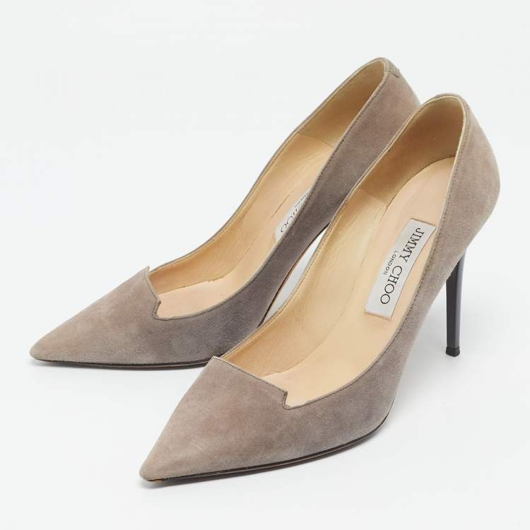 Pre Owned Jimmy Choo Beige Suede Pointed Toe Loafer Pumps Size 38