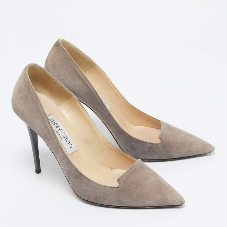 Pre Owned Jimmy Choo Beige Suede Pointed Toe Loafer Pumps Size 38