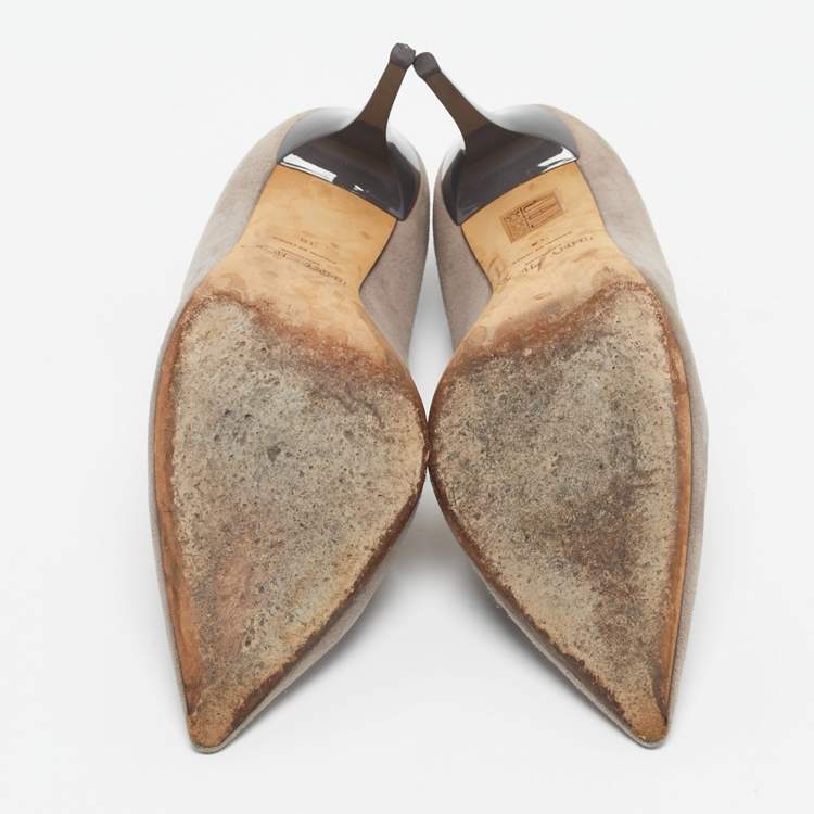 Pre Owned Jimmy Choo Beige Suede Pointed Toe Loafer Pumps Size 38