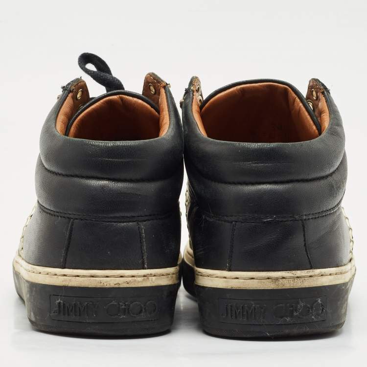 Pre Owned Jimmy Choo Black Leather Bells Mid Top Sneakers Size 38