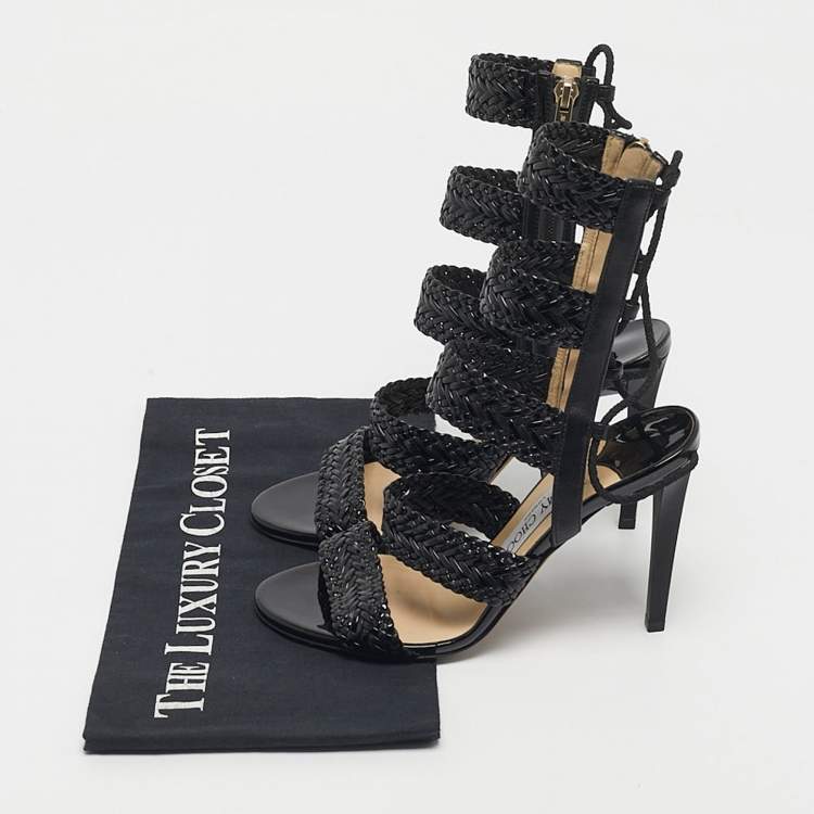 Pre Owned Jimmy Choo Black Patent and Leather Lima Gladiator Sandals Size 37