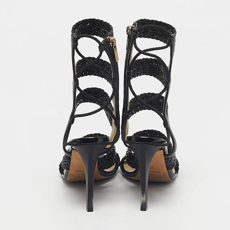 Pre Owned Jimmy Choo Black Patent and Leather Lima Gladiator Sandals Size 37