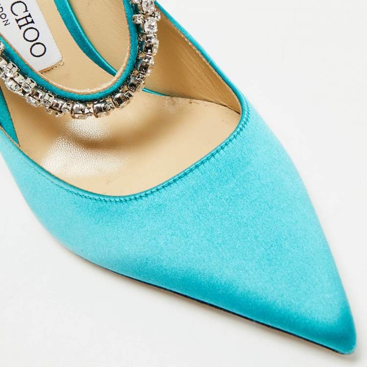 Pre Owned Jimmy Choo Tiffany Blue Satin Bing Mules Size 38.5