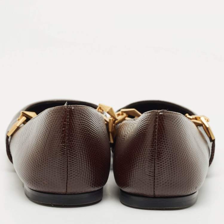 Pre Owned Jimmy Choo Burgundy Lizard Embossed Leather Tilda Ballet Flats Size 40