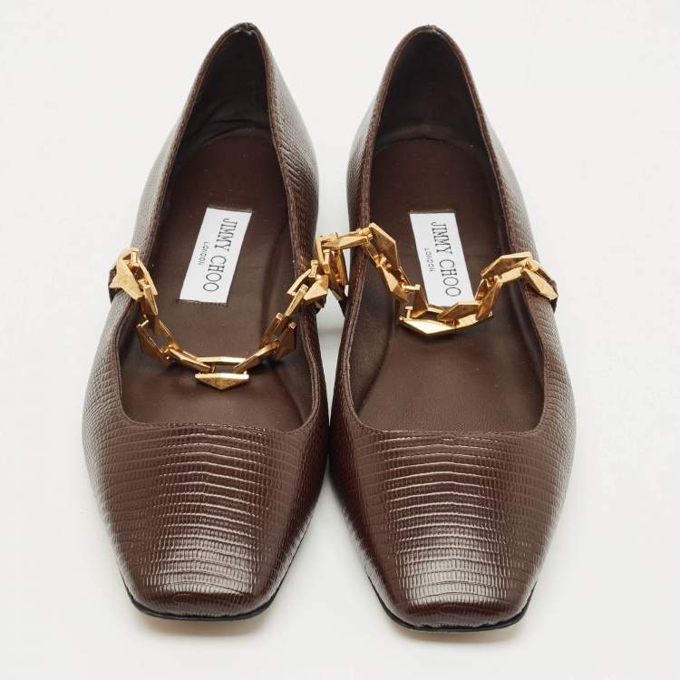 Pre Owned Jimmy Choo Burgundy Lizard Embossed Leather Tilda Ballet Flats Size 40