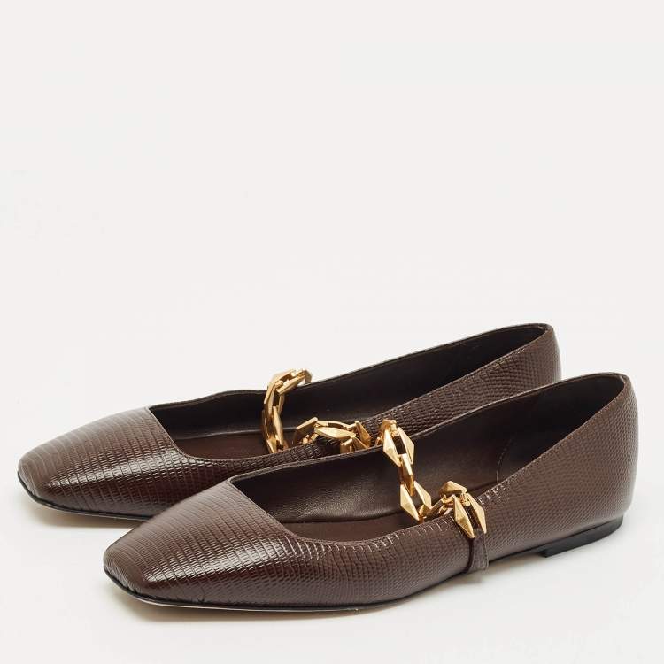 Pre Owned Jimmy Choo Burgundy Lizard Embossed Leather Tilda Ballet Flats Size 40