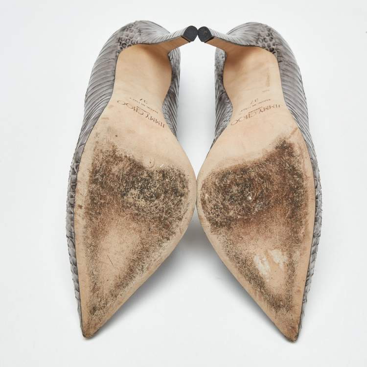 Pre Owned Jimmy Choo Grey Elaphe Leather Anouk Pumps Size 37