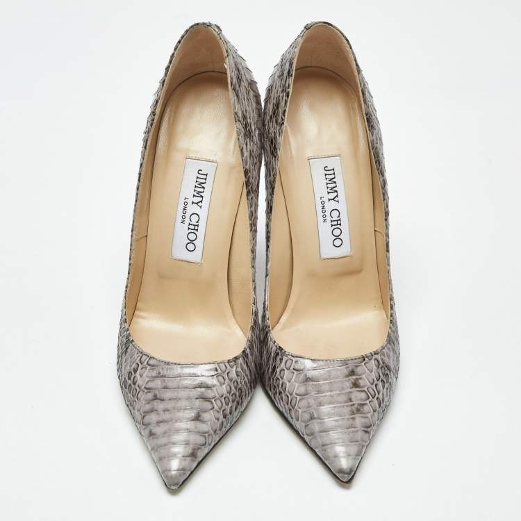 Pre Owned Jimmy Choo Grey Elaphe Leather Anouk Pumps Size 37