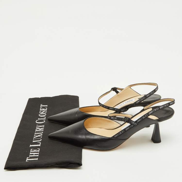 Pre Owned Jimmy Choo Black Leather Ray Slingback Pumps Size 38.5