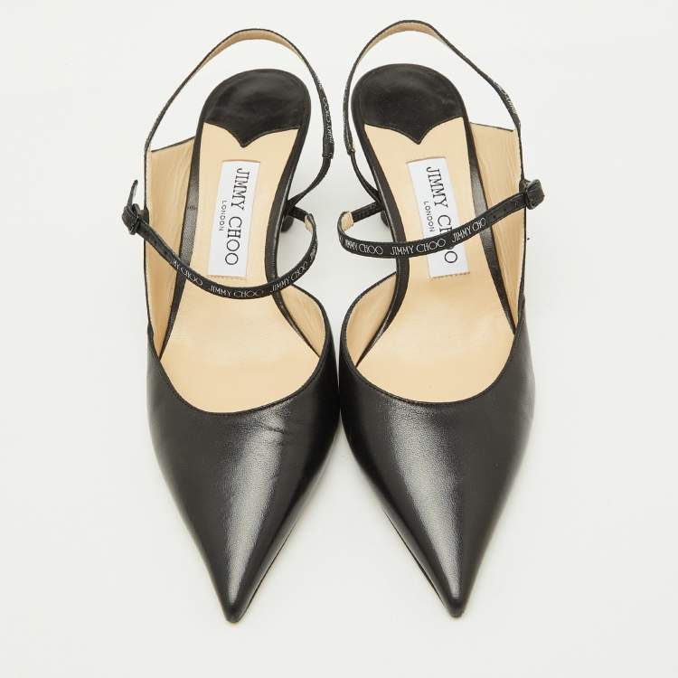 Pre Owned Jimmy Choo Black Leather Ray Slingback Pumps Size 38.5