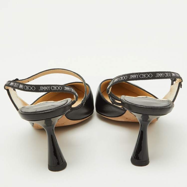Pre Owned Jimmy Choo Black Leather Ray Slingback Pumps Size 38.5