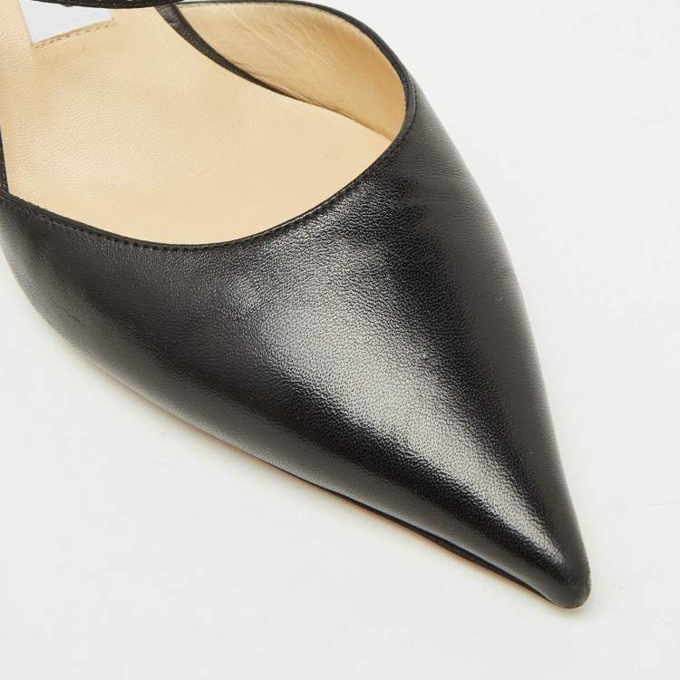 Pre Owned Jimmy Choo Black Leather Ray Slingback Pumps Size 38.5