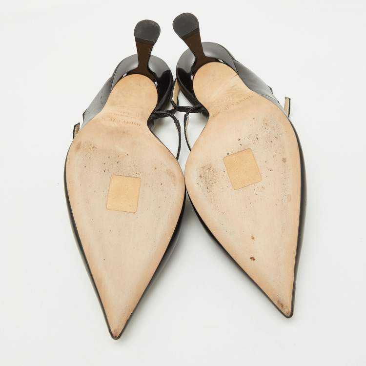 Pre Owned Jimmy Choo Black Leather Ray Slingback Pumps Size 38.5