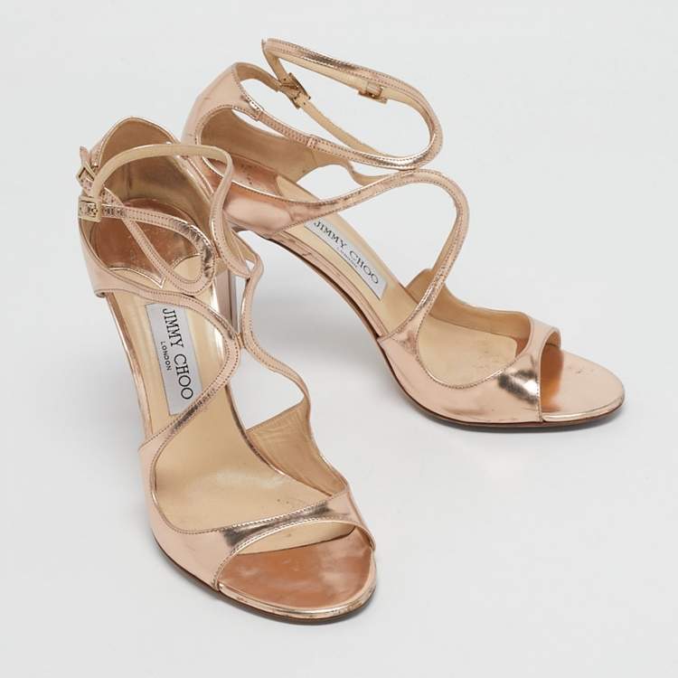Pre Owned Jimmy Choo Gold  Leather Lance  Ankle Strap Sandals Size 41