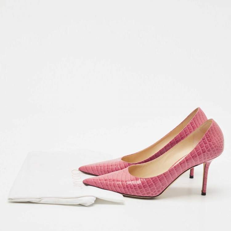 Pre Owned Jimmy Choo Pink Croc Embossed Leather Love Pointy Pumps Size 40