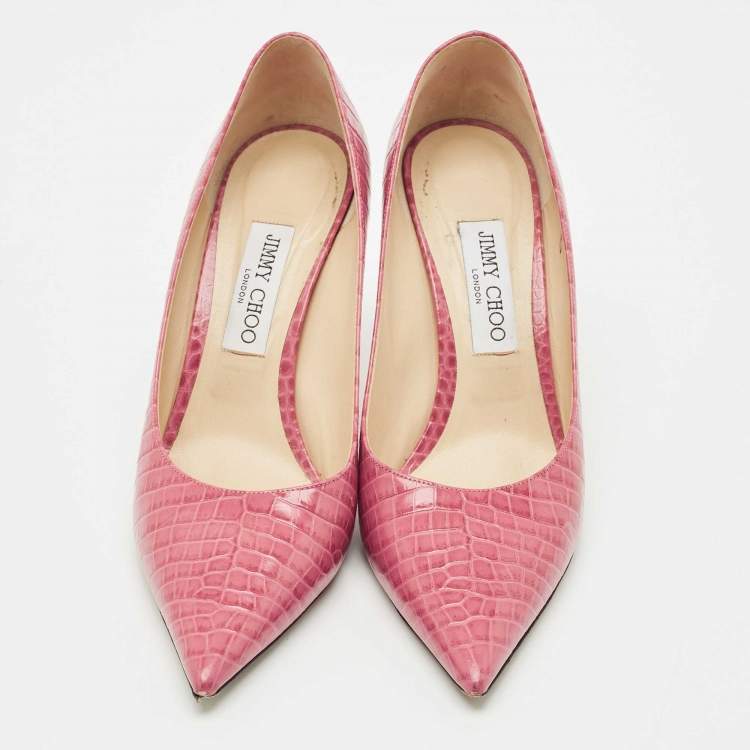 Pre Owned Jimmy Choo Pink Croc Embossed Leather Love Pointy Pumps Size 40