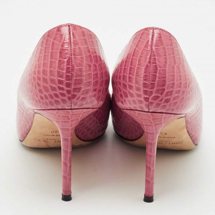 Pre Owned Jimmy Choo Pink Croc Embossed Leather Love Pointy Pumps Size 40