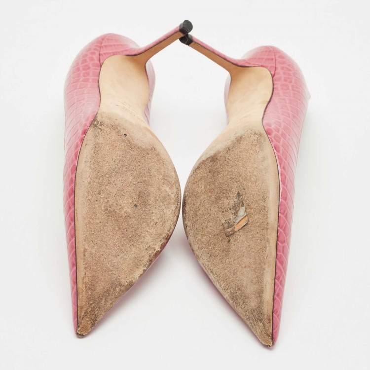 Pre Owned Jimmy Choo Pink Croc Embossed Leather Love Pointy Pumps Size 40