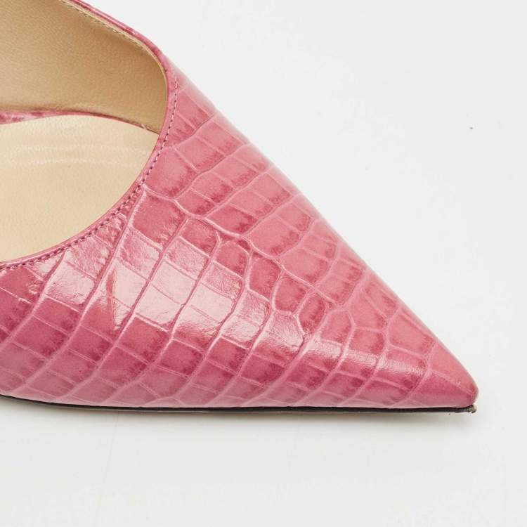 Pre Owned Jimmy Choo Pink Croc Embossed Leather Love Pointy Pumps Size 40