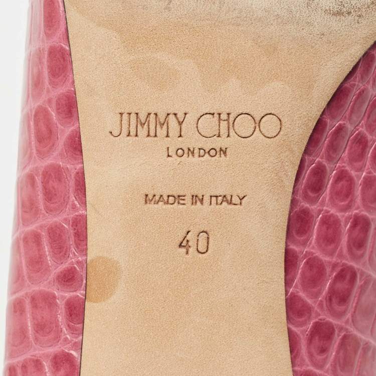 Pre Owned Jimmy Choo Pink Croc Embossed Leather Love Pointy Pumps Size 40