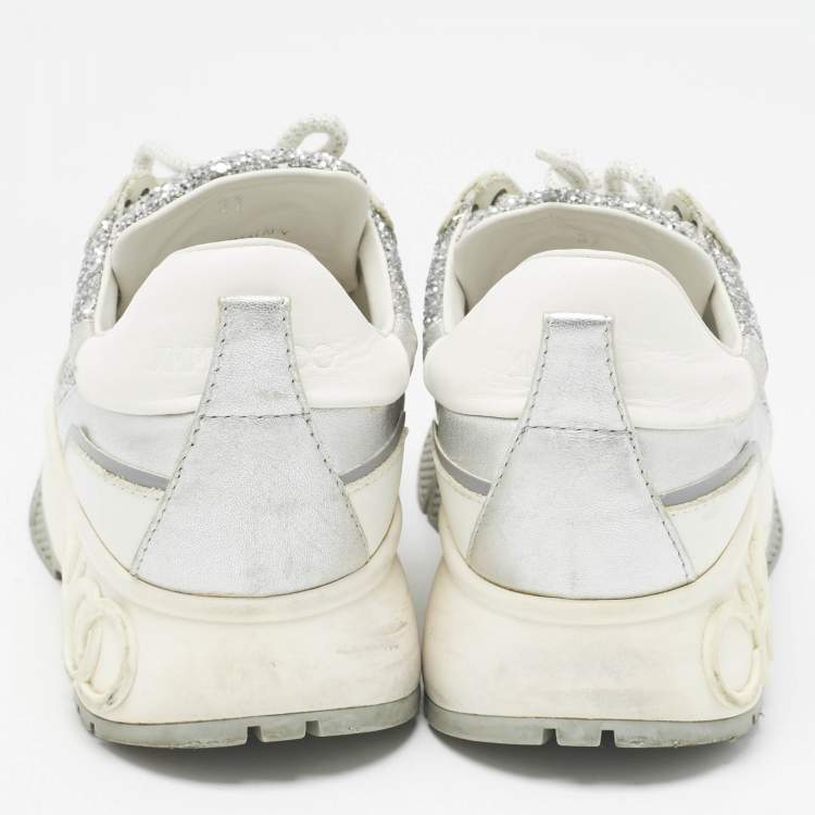 Pre Owned Jimmy Choo Multicolor Glitter and Leather Raine Lace Up Sneakers Size 37