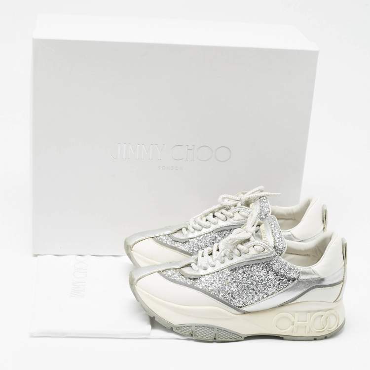Pre Owned Jimmy Choo Multicolor Glitter and Leather Raine Lace Up Sneakers Size 37