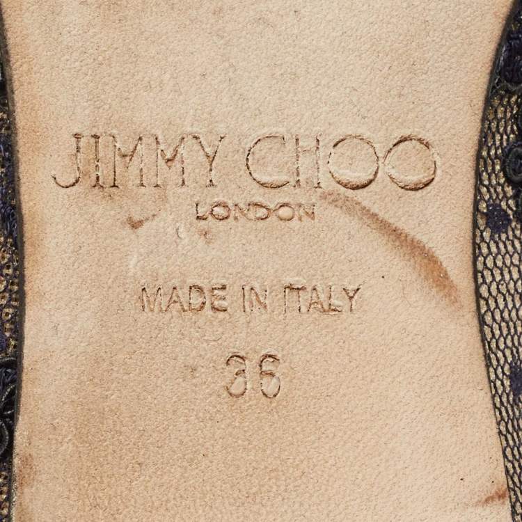 Pre Owned Jimmy Choo Blue Lace and Mesh Gala Bow Ballet Flats Size 36