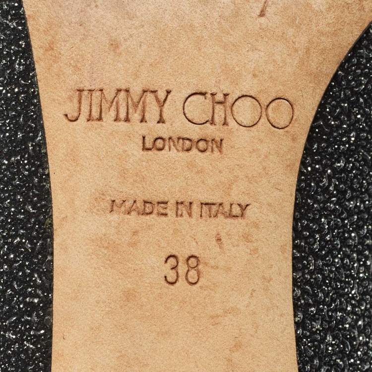 Pre Owned Jimmy Choo Black/Silver Glitter Suede Pointed Toe Pumps Size 38
