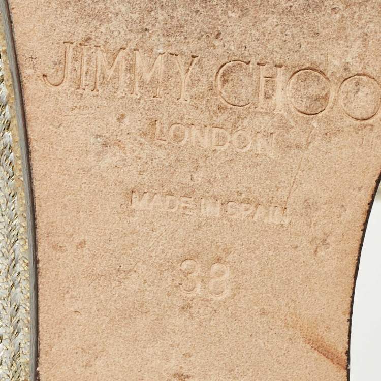 Pre Owned Jimmy Choo Gold Leather Wedge Espadrille Slide Sandals Size 38