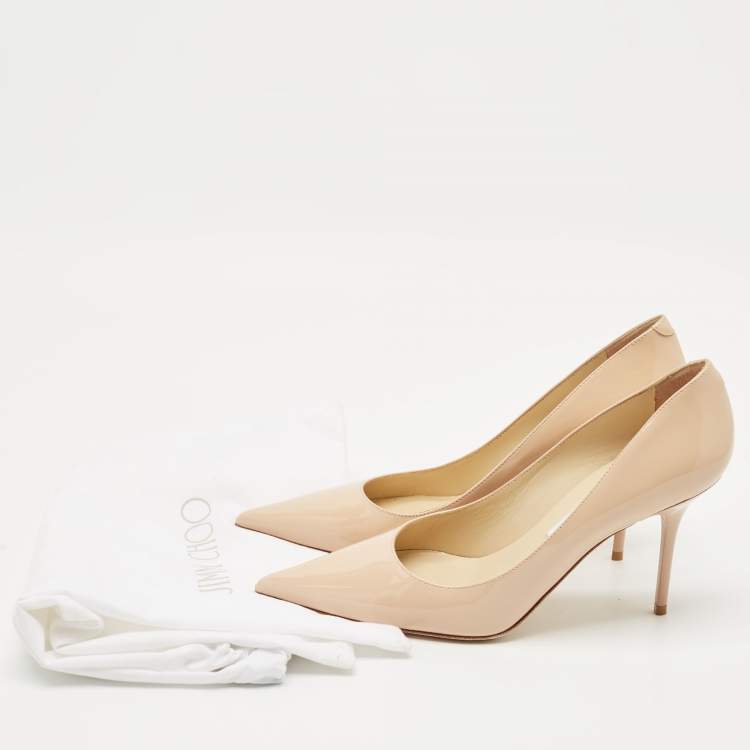 Pre Owned Jimmy Choo Beige Patent Leather Romy Pointed Toe Pumps Size 38