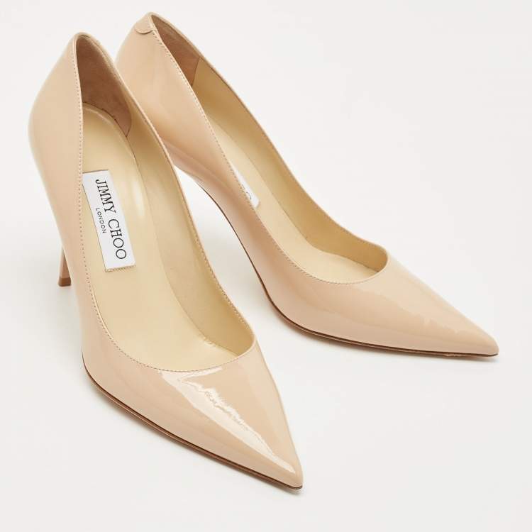 Pre Owned Jimmy Choo Beige Patent Leather Romy Pointed Toe Pumps Size 38