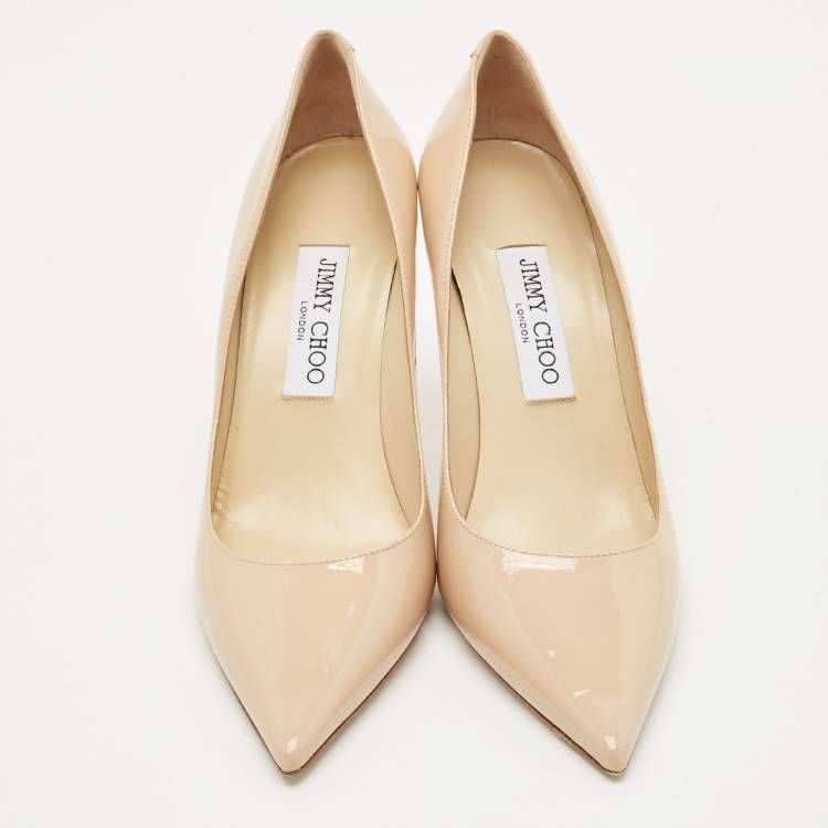 Pre Owned Jimmy Choo Beige Patent Leather Romy Pointed Toe Pumps Size 38