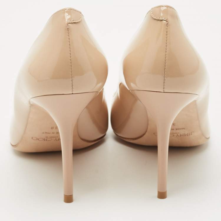 Pre Owned Jimmy Choo Beige Patent Leather Romy Pointed Toe Pumps Size 38