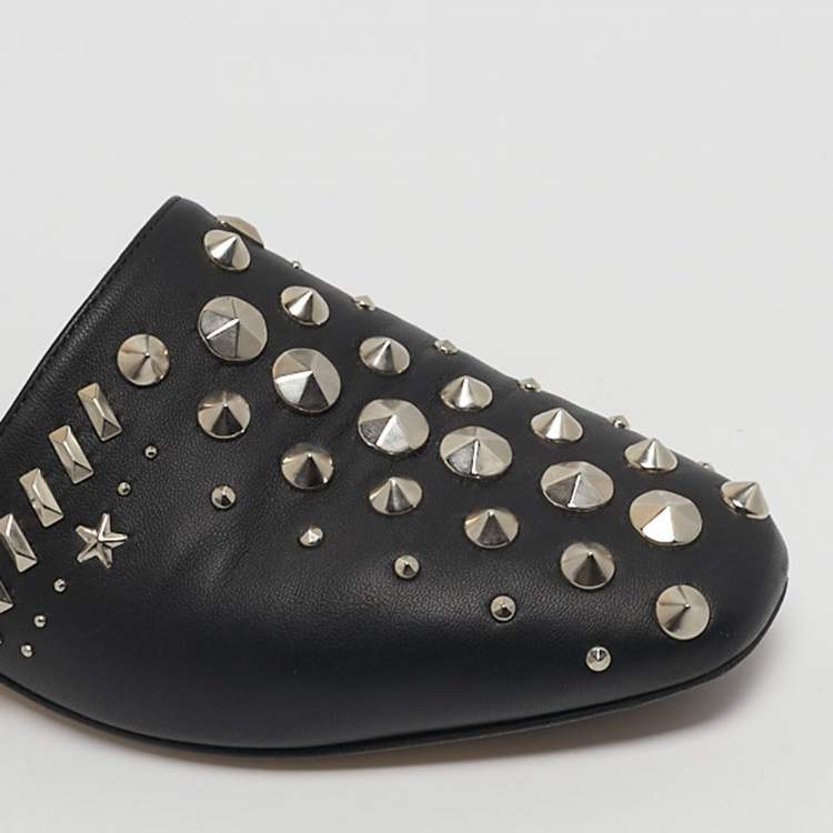 Pre Owned Jimmy Choo Black Leather Globe Studded Ballet Flats Size 38.5