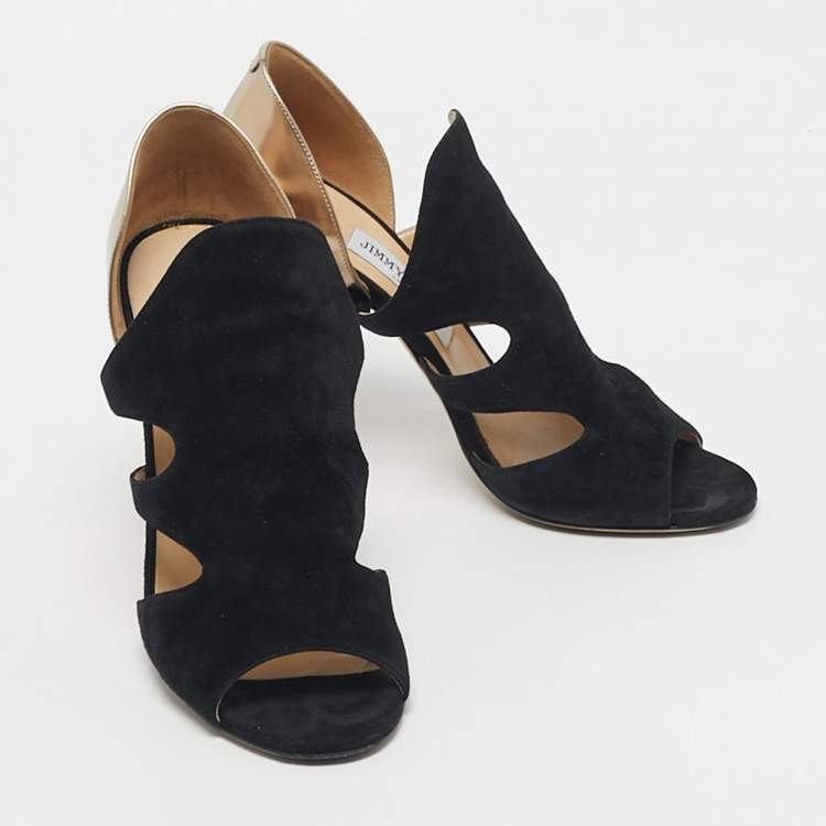 Pre Owned Jimmy Choo Black/Metallic Leather and Suede Toysen D'orsay Pumps Size 38