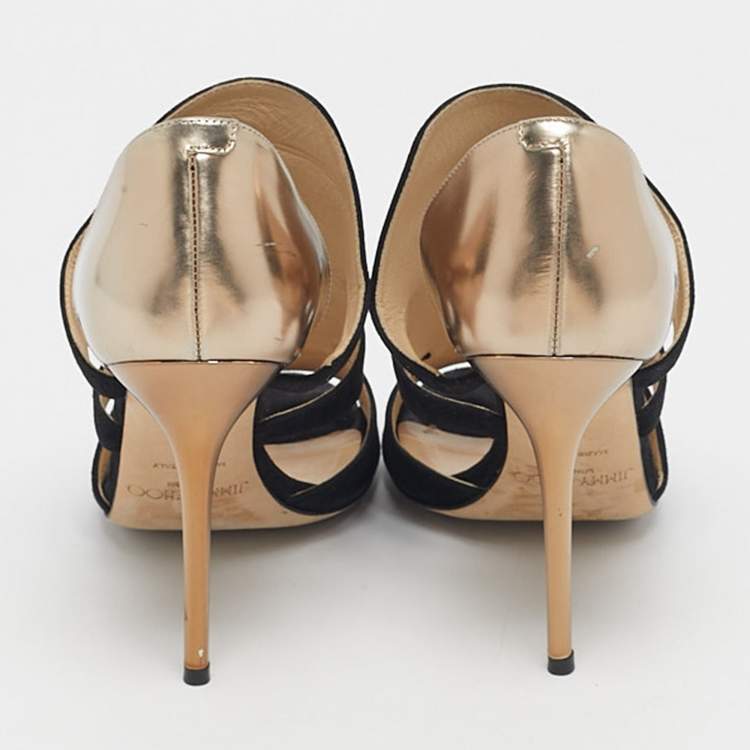 Pre Owned Jimmy Choo Black/Metallic Leather and Suede Toysen D'orsay Pumps Size 38
