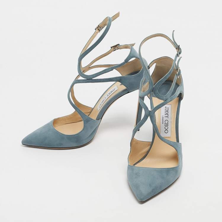 Pre Owned Jimmy Choo Light Blue Suede Lancer Pumps Size 38.5
