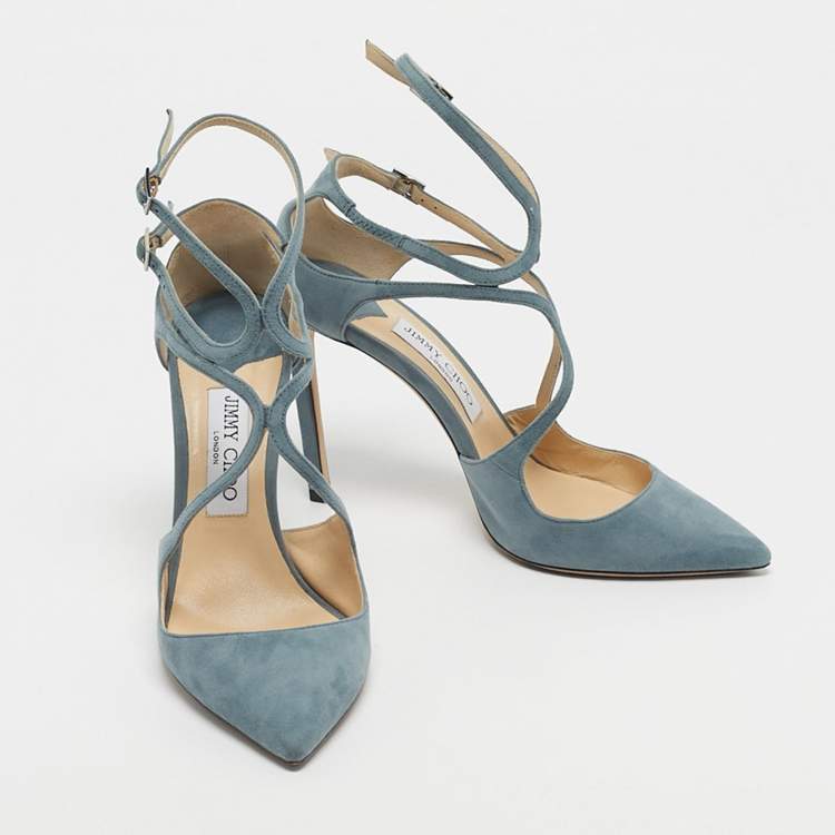 Pre Owned Jimmy Choo Light Blue Suede Lancer Pumps Size 38.5