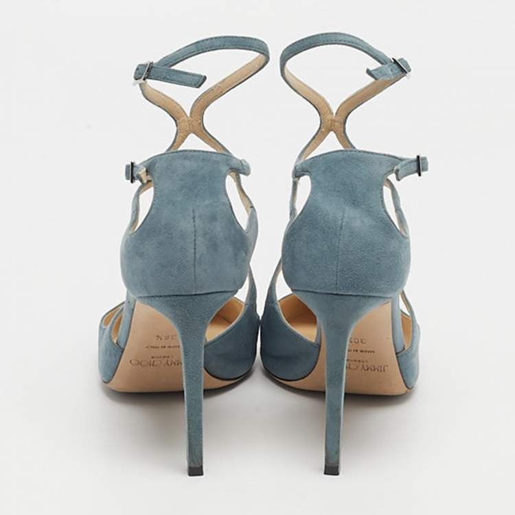 Pre Owned Jimmy Choo Light Blue Suede Lancer Pumps Size 38.5