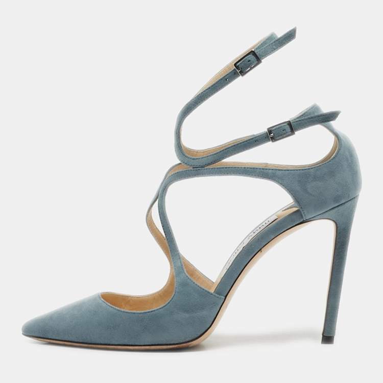 Pre Owned Jimmy Choo Light Blue Suede Lancer Pumps Size 38.5